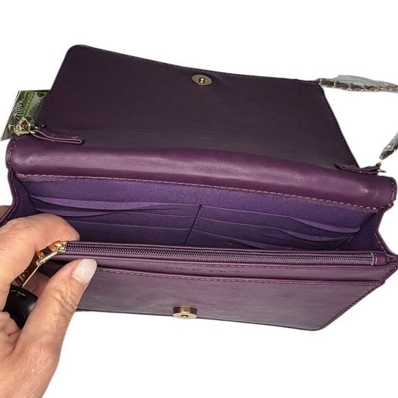 Badgley Mischka Plum Quilted Studded Flap Crossbody Bag | NWT | Gold Chain - Picture 8 of 8